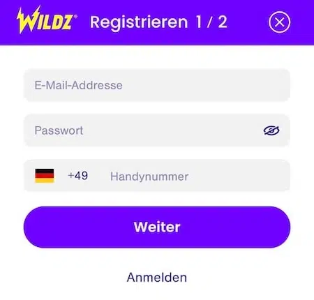 bei Wildz anmelden