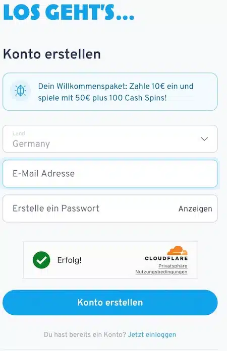 Wunderino Registrierung