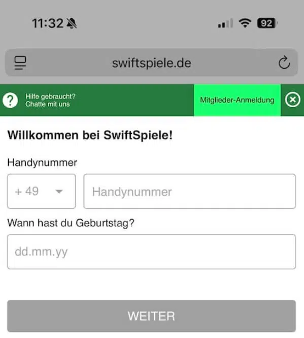 swift spiele registrierung