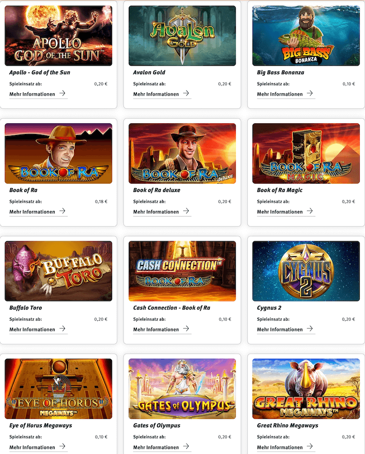 Erwin Slots - Auszug der Spielautomaten