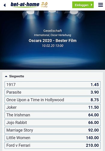 Oscars 2020 Wetten Bet-at-home