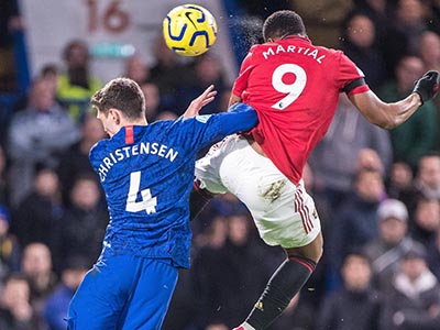 LONDON, ENGLAND - FEBRUARY 17: Anthony Martial of Manchester United, ManU scoring goal during the Premier League match b
