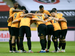 Sheffield United v Wolverhampton Wanderers - Premier League - Bramall Lane Wolverhampton Wanderers players huddle prior