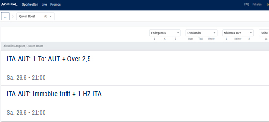 AdmiralBet Italien - Österreich Quoten Boost
