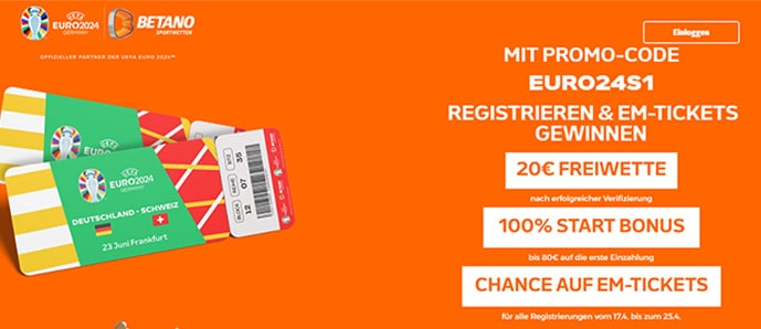 20 € gratis + EM Deutschland Schweiz Tickets bei Betano