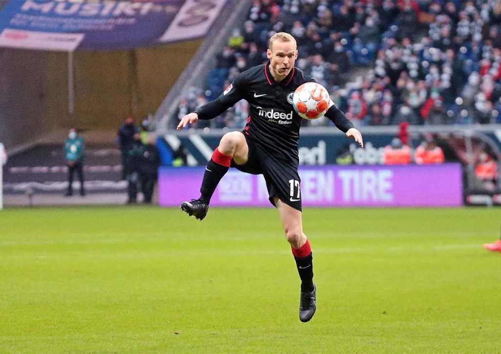 Holt die Eintracht (im Bild: Sebastian Rode) beim Rückrundenauftakt erneut einen Heimsieg gegen den BVB? © IMAGO / Jan Huebner, 18.12.2021 Frankfurt Dortmund Tipp