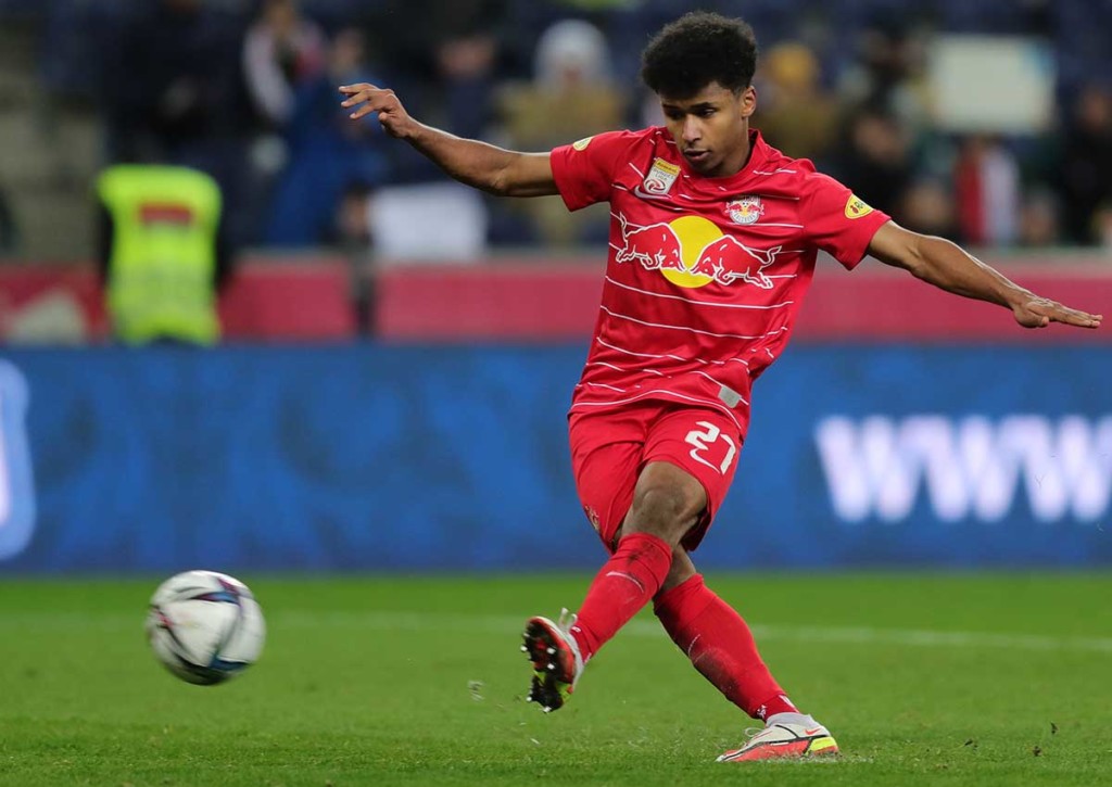 Macht Red Bull Salzburg (im Bild: Karim Adeyemi) wieder das entscheidende Tor gegen Austria Wien? © GEPA pictures/ David Geieregger, 05.03.2022 Austria Wien - Red Bull Salzburg Tipp 17.04.2022