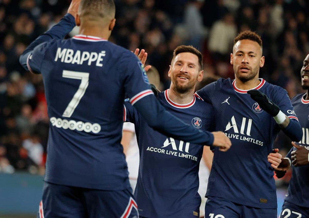 Feiert PSG (im Bild: Kylian Mbappe, Lionel Messi & Neymar) ein Schützenfest in Clermont? © IMAGO / Xinhua, 04.04.2022 Clermont PSG Tipp