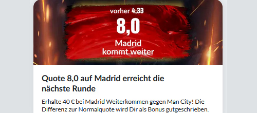 Real Madrid - Man City Quoten - Sportwetten Angebote