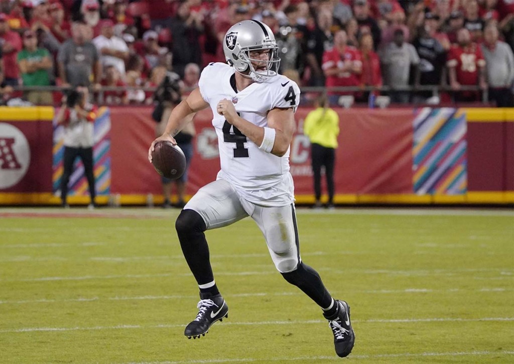 Die Las Vegas Raiders (im Bild: Derek Carr) empfangen die Houston Texans. © IMAGO / USA TODAY Network, 10.10.2022 Las Vegas Raiders Houston Texans Tipp