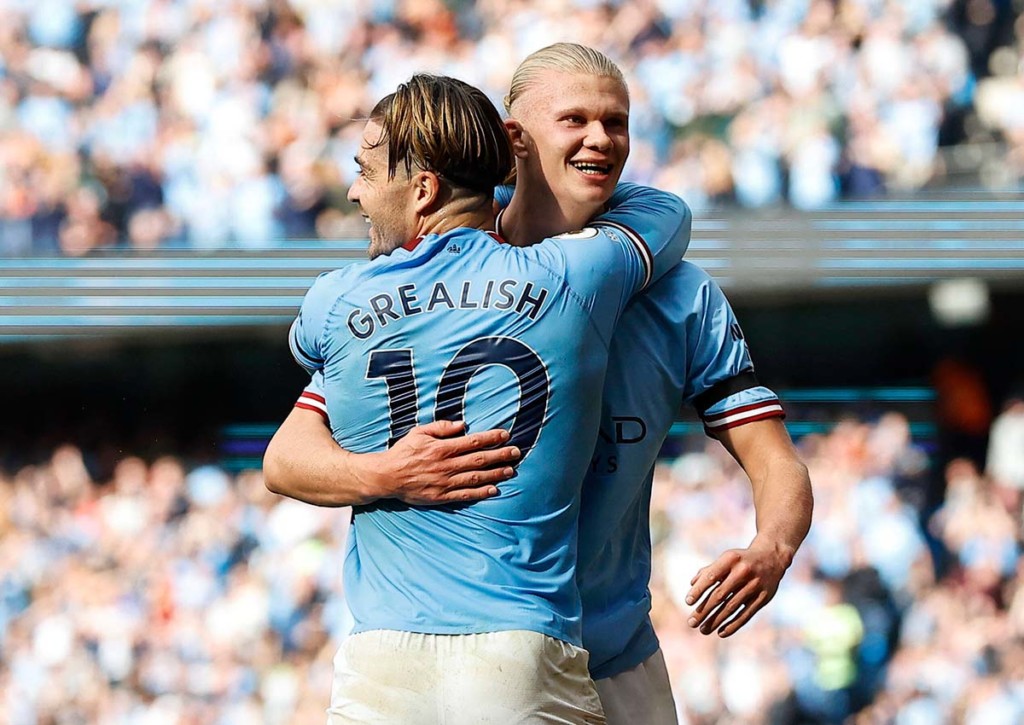 Fertigt Manchester City (im Bild: Erling Haaland & Jack Grealish) Kopenhagen am 3. Spieltag ab? © IMAGO / Colorsport, 02.10.2022 Manchester City Kopenhagen Tipp