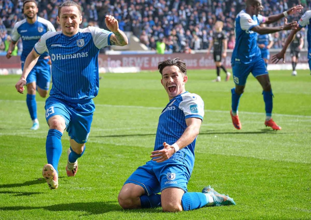 Jubelt Magdeburg (im Bild: Atik - Ceka) gegen Regensburg auch? © IMAGO / Eibner, 02.04.2023 Regensburg vs. Magdeburg TIpp 04 2023