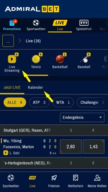 AdmiralBet Live-Wetten