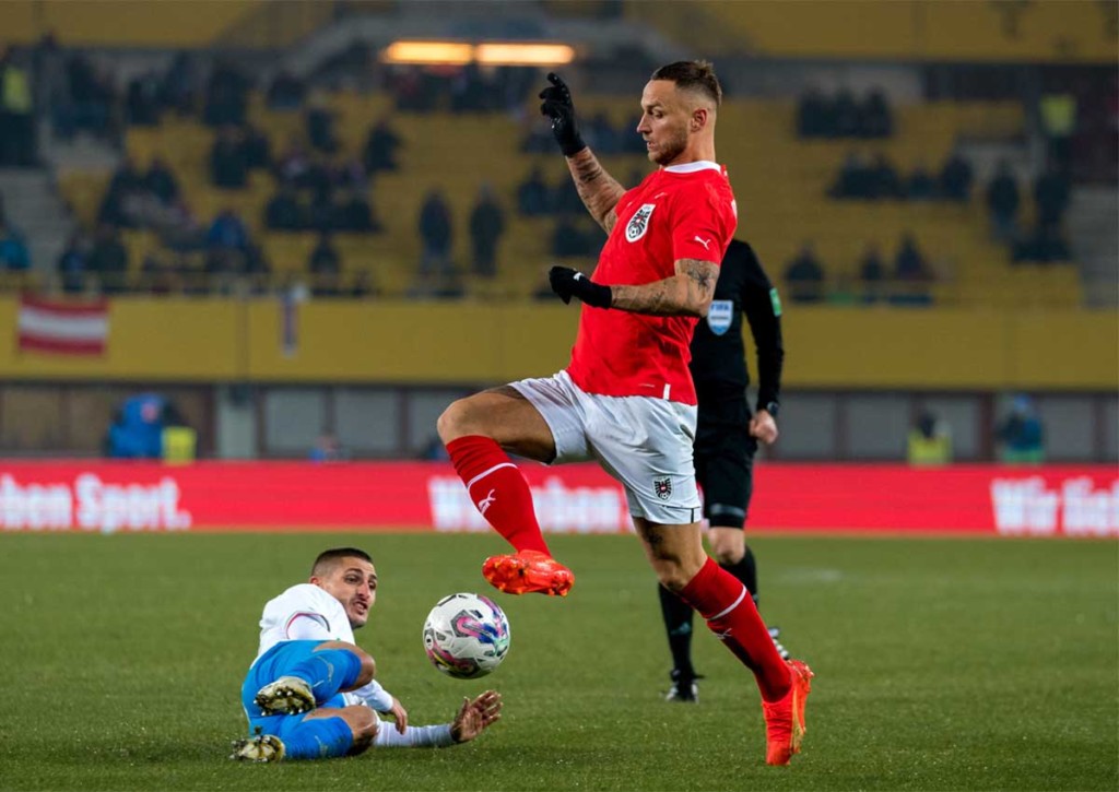 Überrascht Österreich (im Bild: Marko Arnautovic) mit Belgien ein echtes Schwergewicht? © GEPA pictures/ Johannes Friedl, 20.11.2022 Belgien Österreich Tipp