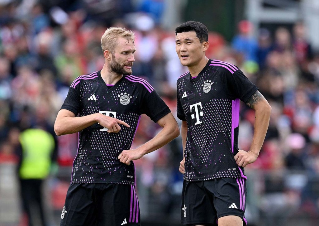 Die Neuzugänge Konrad Laimer und Min-jae Kim bestreiten ihr erstes Pflichtspiel mit den Bayern. Der Gegner: Laimers Ex-Klub RB Leipzig! © IMAGO / Ulmer/Teamfoto, 07.08.2023 FC Bayern RB Leipzig Tipp