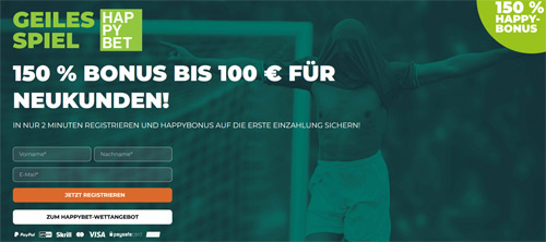 Happybet Dortmund Gladbach Neukunden Angebot - 150 % bis 100 €
