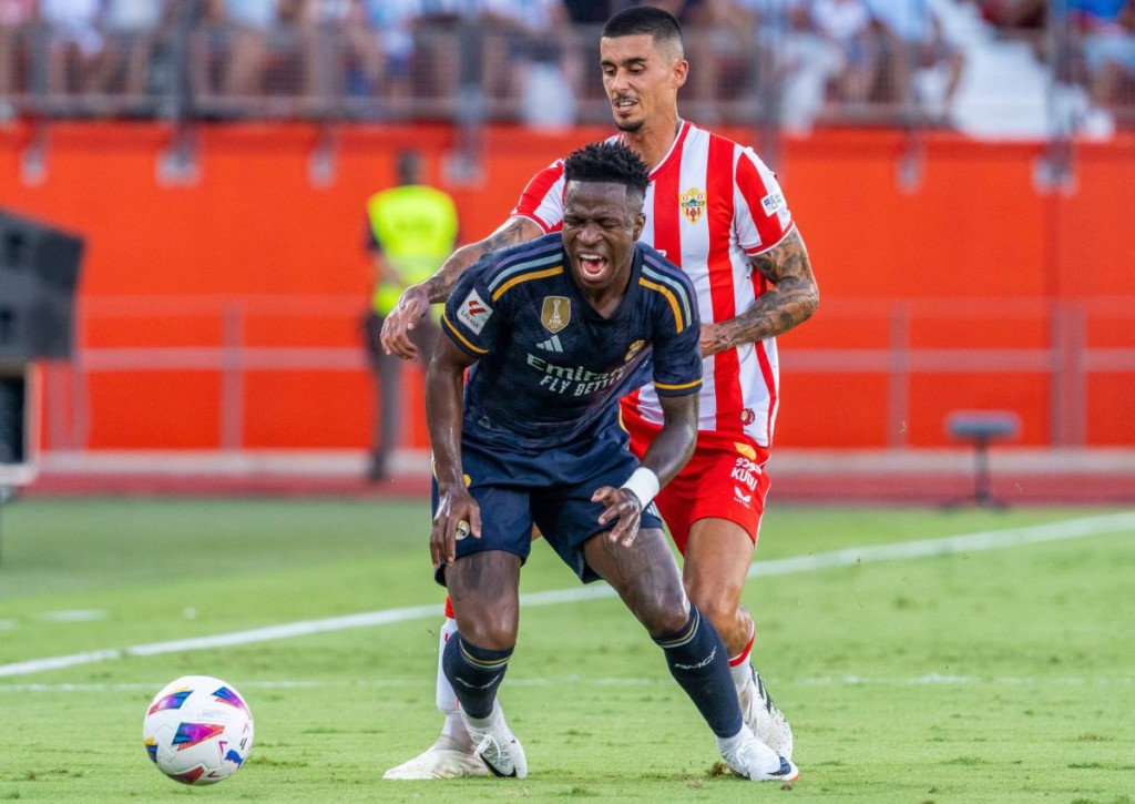 Bleibt Real Madrid (im Bild: Vini Jr.) auch nach dem Spiel bei Celta Vigo verlustpunktfrei? © IMAGO / ZUMA Wire, 19.08.2023 Bleibt Real Madrid (im Bild: Vini Jr.) auch nach dem Spiel bei Celta Vigo verlustpunktfrei?