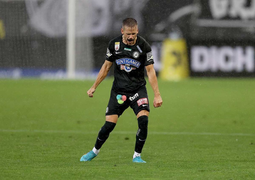 Untermauert Sturm Graz (im Bild: Horvat) gegen Austria Klagenfurt in beiden Hälften die Favoritenrolle? © IMAGO / GEPA pictures, 05.08.2023 Sturm Graz Austria Klagenfurt Tipp