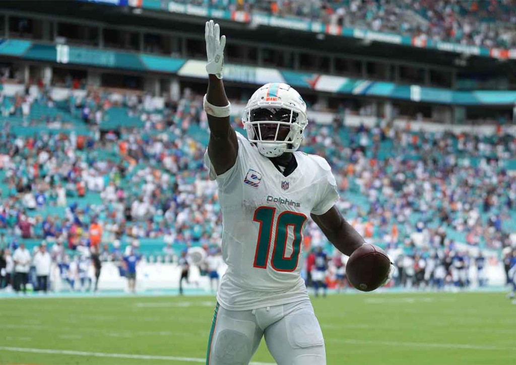 Können die Dolphins (im Bild: Tyreek Hill) zu Hause gegen die Panthers den erwarteten Heimsieg einfahren? © IMAGO / Icon Sportswire, 08.10.2023 Dolphins Panthers Tipp