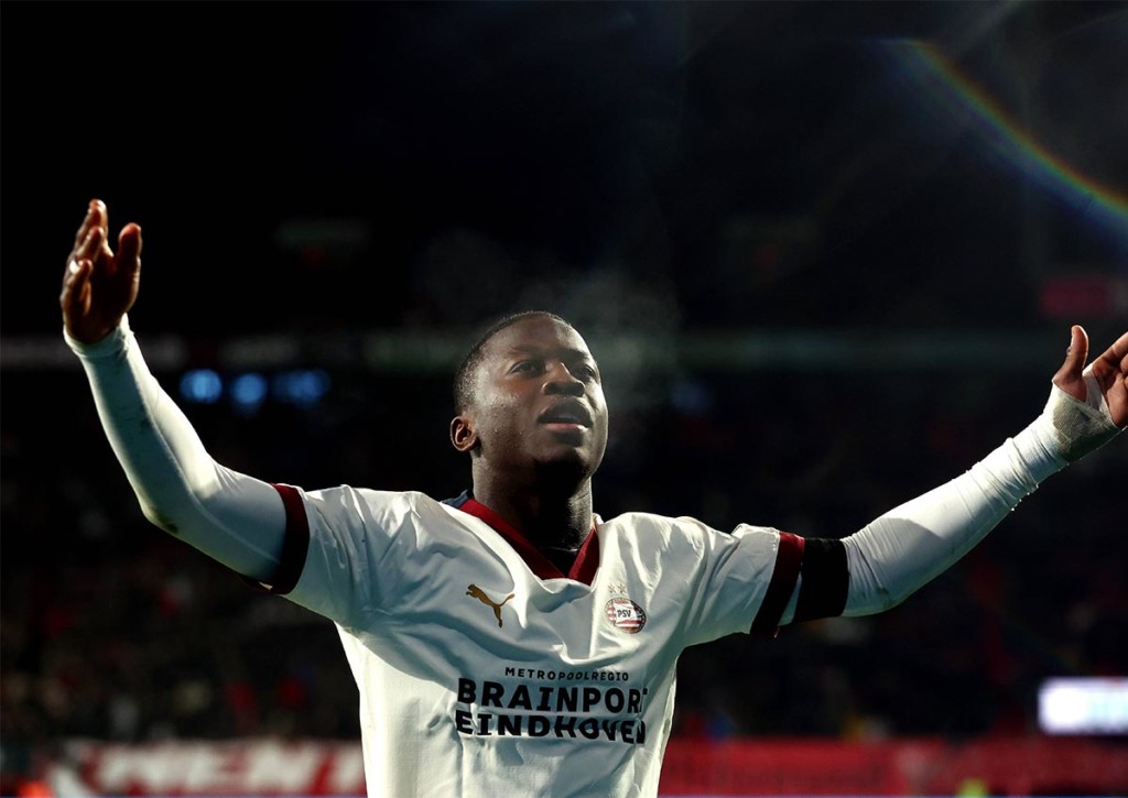 Kann PSV Eindhoven (im Bild: Johan Bakayoko) etwas Zählbares aus Sevilla mitnehmen? © IMAGO / ANP, 25.11.2023 Sevilla PSV Eindhoven Tipp