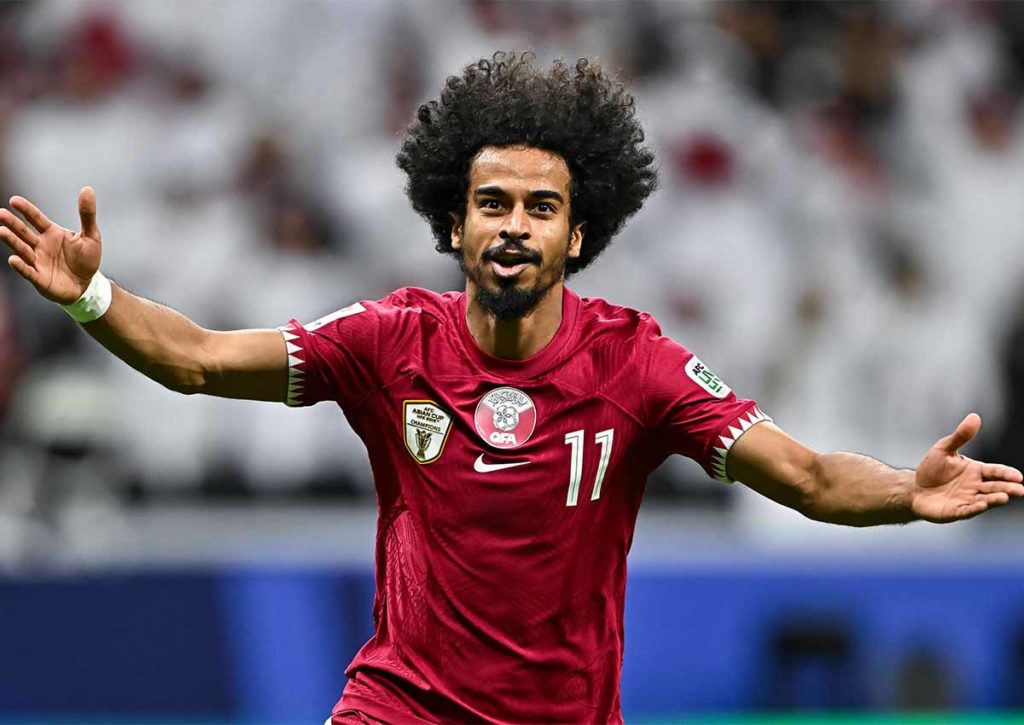 Zieht Katar (im Bild: Akram Afif) im Spiel gegen Palästina ohne große Probleme ins Viertelfinale des Asien Cups ein? © IMAGO / NurPhoto, 17.01.2024 Katar Palästina Tipp