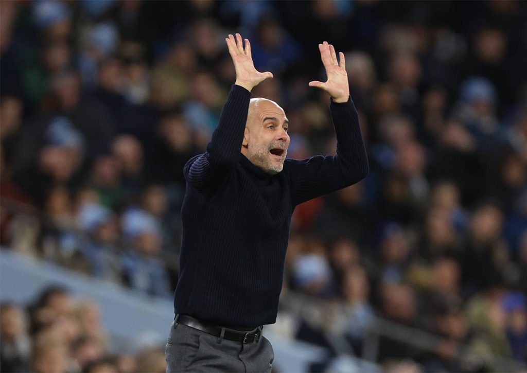 Greift Manchester City (im Bild: Pep Guardiol) durch einen Derbysieg gegen Manchester United die Tabellenführung an? © IMAGO / Pro Sports Images, 20.02.2024 Manchester City Manchester United Tipp