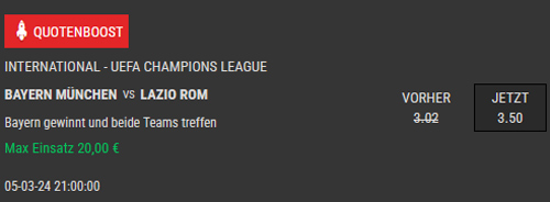Auf Bayern Lazio Rom wetten mit Intertops Boost