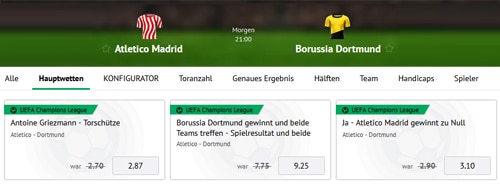 Atletico Dortmund Quoten Boosts bei Oddset