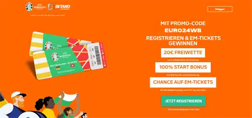 Betano EM Ticket Gewinnspiel + 20 € gratis ohne Einzahlung