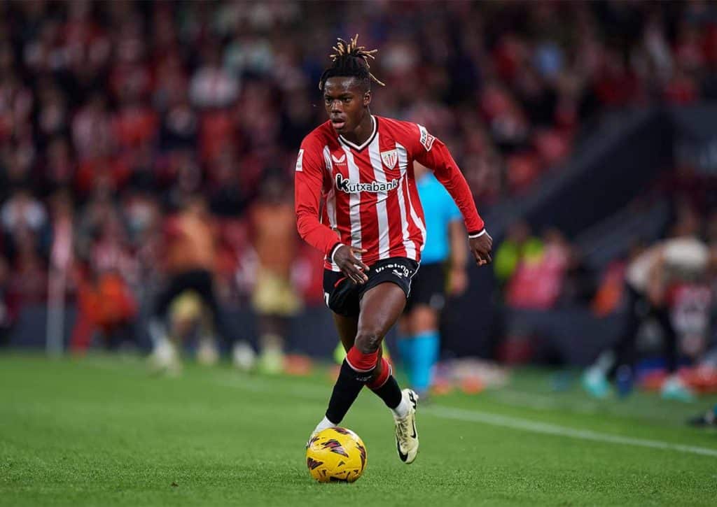 Behält Athletic Bilbao (im Bild: Nico Williams) die drei Punkte gegen Osasuna im eigenen Stadion? (© Cesar Ortiz Gonzalez / Alamy Stock Photo) Athletic Bilbao Osasuna Tipp