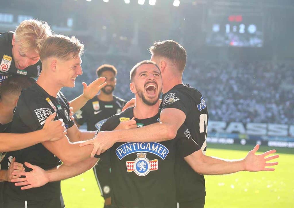 Verspielt Sturm Graz (im Bild: Otar Kiteishvili) gegen Austria Klagenfurt doch noch das Double? (© APA-PictureDesk / Alamy Stock Photo) Sturm Graz Austria Klagenfurt Tipp