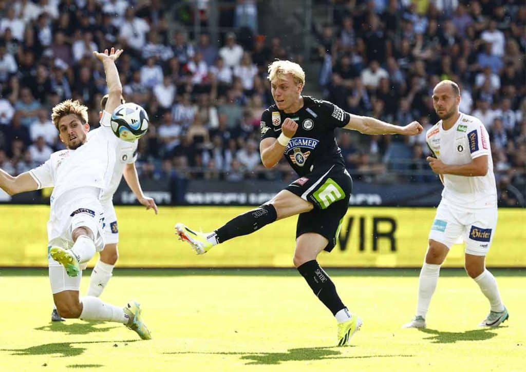 Holt Meister Sturm Graz (im Bild: Mika Biereth) auswärts bei Rapid Wien den Auftaktsieg? (© APA-PictureDesk / Alamy Stock Photo) Rapid Wien Sturm Graz Tipp