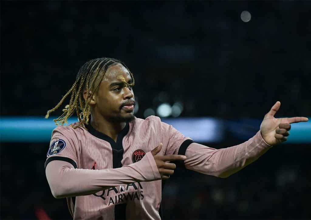 Verteidigt PSG (im Bild: Bradley Barcola) durch einen Sieg gegen Nizza am 7. Spieltag der Ligue 1 die Tabellenführung? (© Abaca Press / Alamy Stock Photo) 7. Spieltag Ligue 1 Wett-Tipps