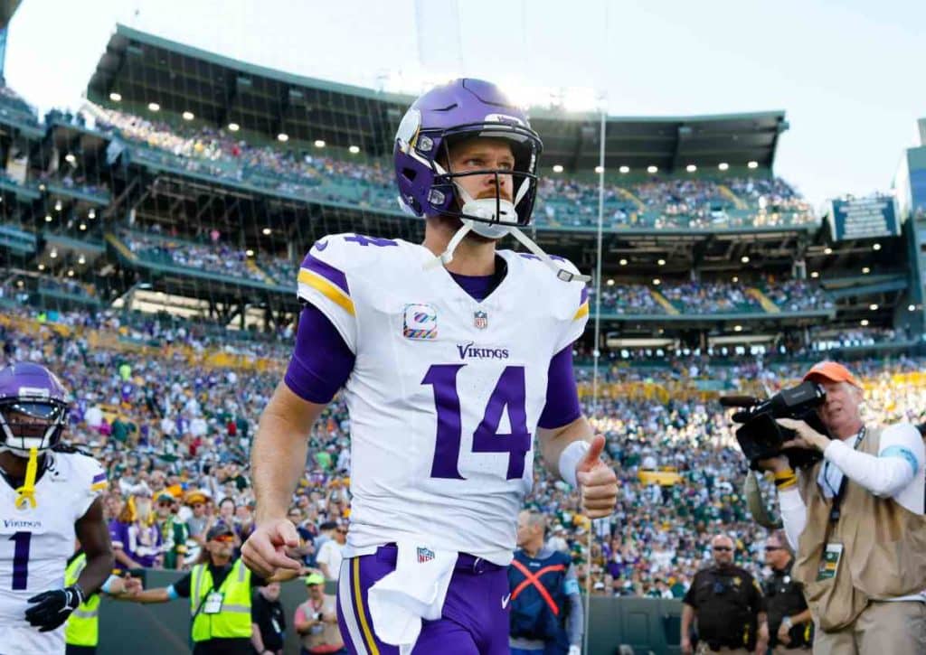 Die Vorzeichen sprechen dafür, dass die Vikings (im Bild: Darnold) gegen die Jets gewinnen. (© Associated Press / Alamy Stock Photo) Minnesota Vikings New York Jets Tipp