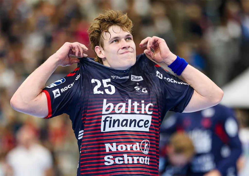 Fängt sich Flensburg Handewitt (im Bild: Lukas Jorgensen) am 7. Spieltag der Handball Bundesliga wieder? (© dpa picture alliance / Alamy Stock Photo) Handball Bundesliga heute – Tipps & Prognosen 7. Spieltag