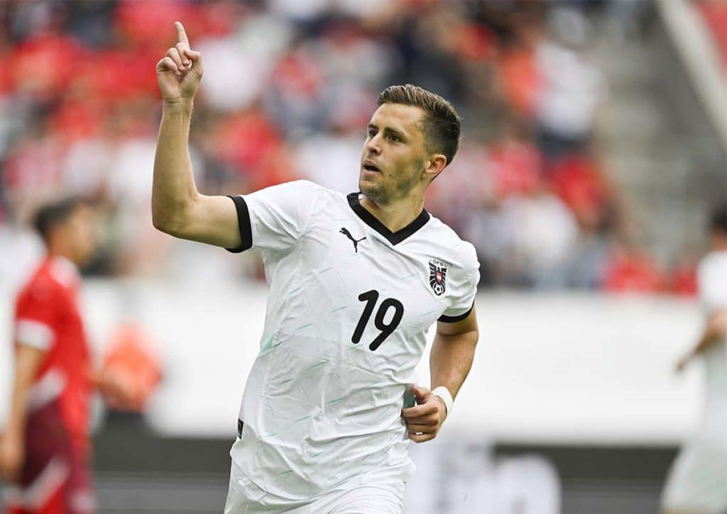 Feiert Österreich (im Bild: Christoph Baumgartner) den Gruppenaufstieg gegen Slowenien? (© Associated Press / Alamy Stock Photo) Österreich Slowenien Tipp