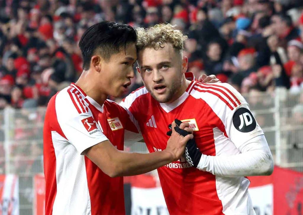 Holt Union Berlin (im Bild: Wooyeong Jeong & Benedict Hollerbach) den wichtigen Heimdreier gegen Bochum? (© dpa picture alliance / Alamy Stock Photo) Union Berlin Bochum Tipp