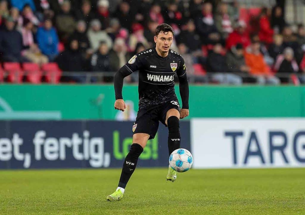 Der VfB Stuttgart (im Bild: Rieder) gilt gegen Union Berlin als Favorit. (© dpa picture alliance / Alamy Stock Photo) VfB Stuttgart Union Berlin Tipp
