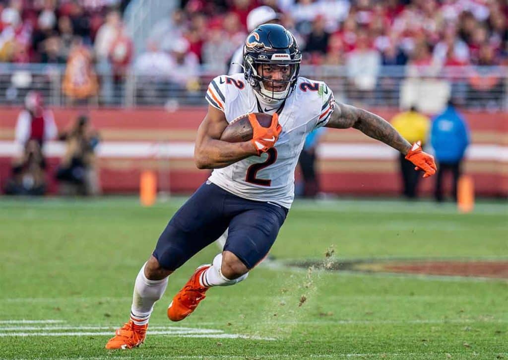 Sorgen die Chicago Bears (im Bild: DJ Moore) auch gegen die Minnesota Vikings für eine punktreiche Schlussphase? (© Sipa US / Alamy Stock Photo) Minnesota Vikings Chicago Bears Tipp