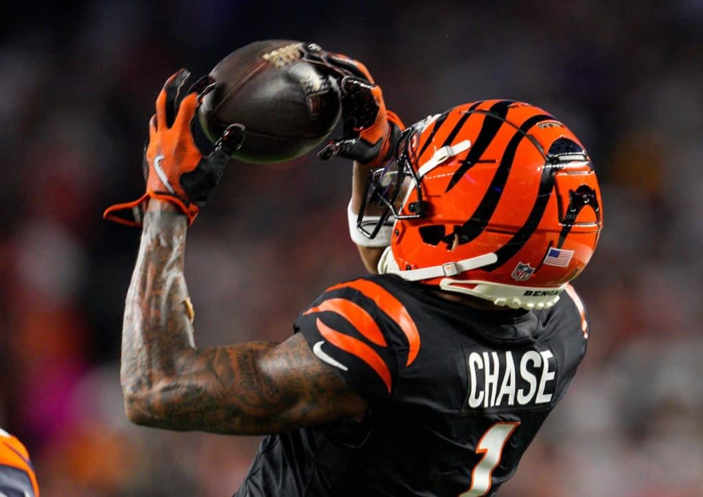 Sind die Bengals (im Bild: Ja'Marr Chase) abermals in den ersten zwei Vierteln der dominantere Akteur gegen die Steelers? (© Associated Press / Alamy Stock Photo) Steelers Bengals Tipp