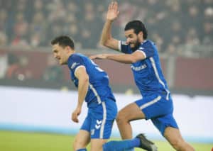 Bann gebrochen? Jubelt die Magdeburger Offensive (im Bild: Kaars, El Hankouri) im Spiel gegen Darmstadt abermals vor eigenem Publikum? (© dpa picture alliance / Alamy Stock Photo) Magdeburg Darmstadt Tipp