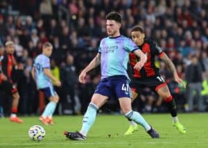 Schafft Arsenal (im Bild: Declan Rice) den Balance-Akt zwischen Champions League und Liga-Alltag gegen Bournemouth? (© Action Plus Sports Images / Alamy Stock Photo) Arsenal Bournemouth Tipp