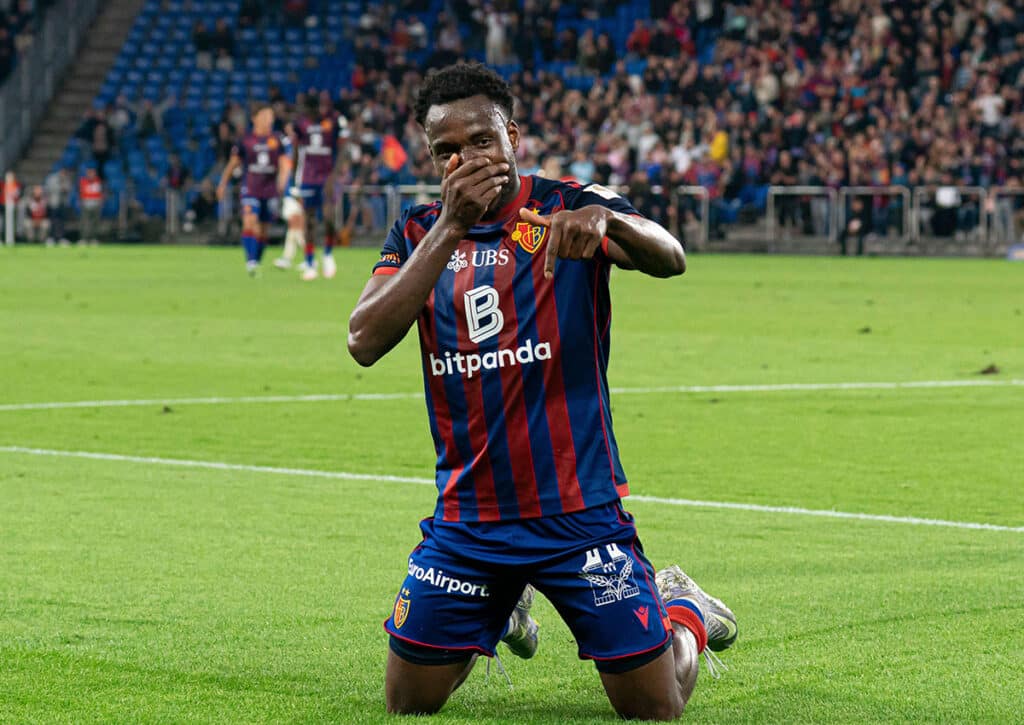 Kann Meister FC Basel (im Bild: Philip Otele) mit einem Sieg im Spitzenspiel gegen YB Selbstvertrauen tanken für den 3. Spieltag am Wochenende? (© SPP Sport Press Photo. /Alamy Live News) Schweizer Super League 3. Spieltag 25/26 Wett-Tipps