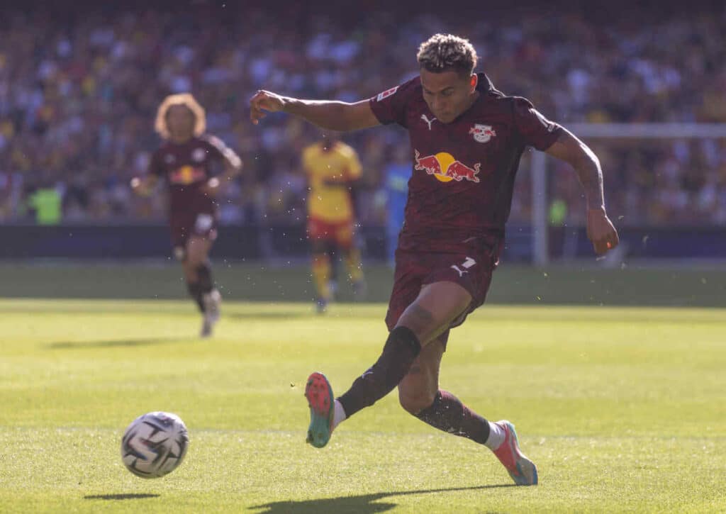 Kann der Viertligist das Werner-Debüt bei RB Leipzig (im Bild: Antonio Nusa) crashen?