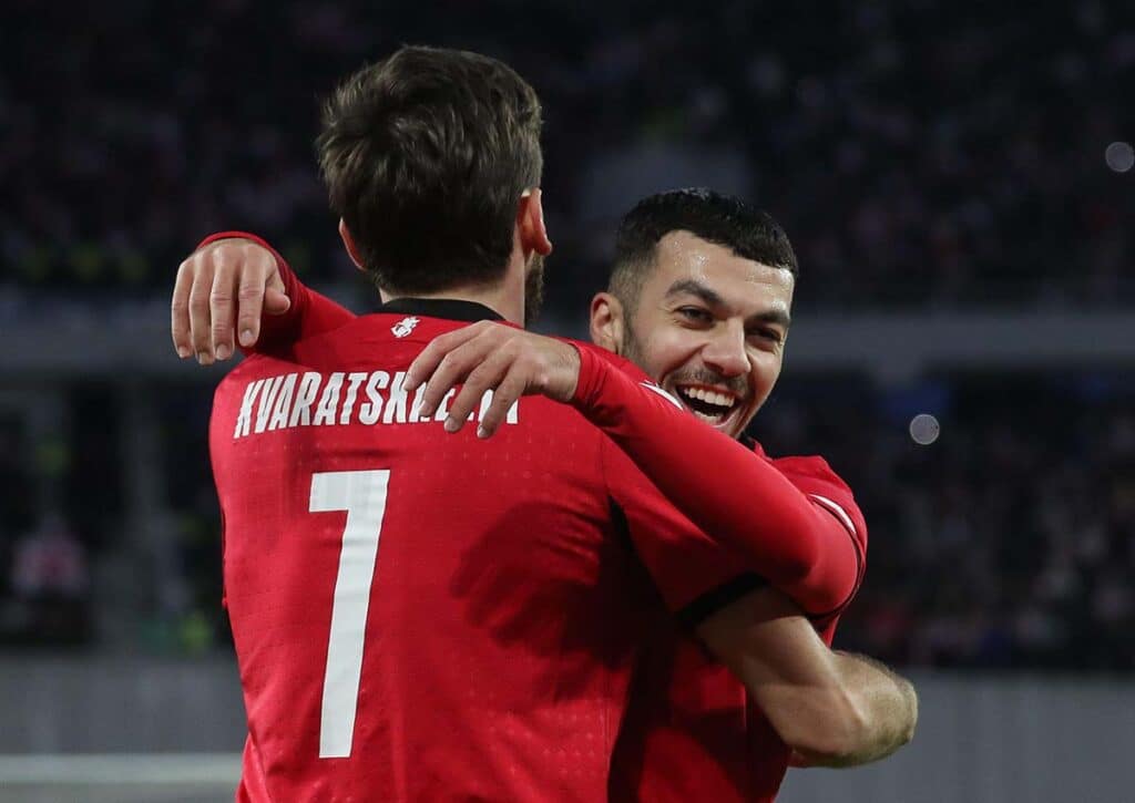 Macht Außenseiter Bulgarien gegen Georgien (im Bild: Mikautadze) eine gute Figur? (© Artur Stabulnieks / Alamy Stock Photo) Georgien Bulgarien Tipp