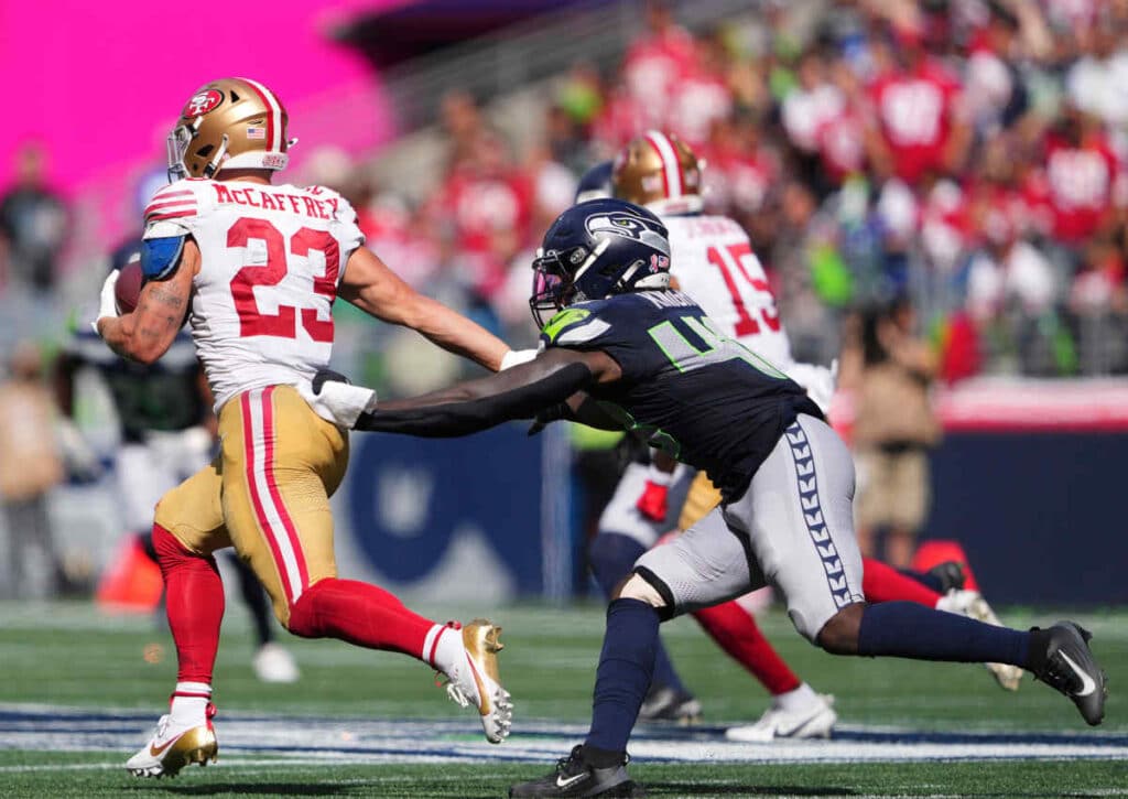 In Abwesenheit von Purdy und Kittle muss McCaffrey noch mehr für die 49ers gegen die Saints leisten!