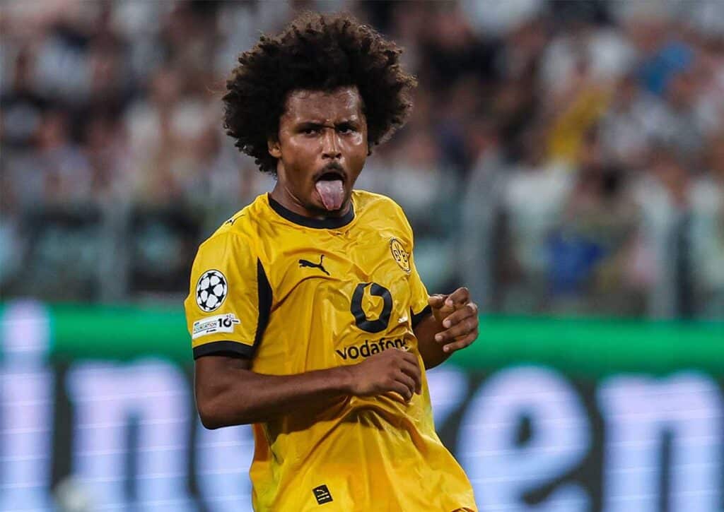 Holt der BVB (im Bild: Karim Adeyemi) auch gegen Außemseiter Bilbao keinen Sieg in der Königsklasse? (© dpa picture alliance / Alamy Stock Photo) Champions League Außenseiter Tipps 30.09.-02.10.2025