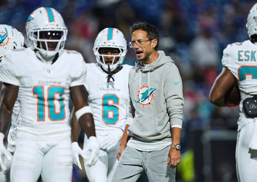 Können die Miami Dolphins Head Coach Mike McDaniel mit einem Sieg gegen die New York Jets retten? (© Associated Press/Matt Rourke) Miami Dolphins vs. New York Jets Tipp