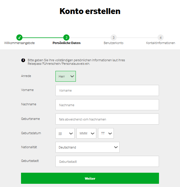 Betway Registrierungsformular
