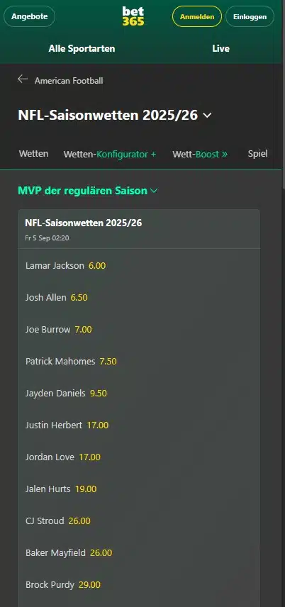 NFL MVP Quoten 2026
